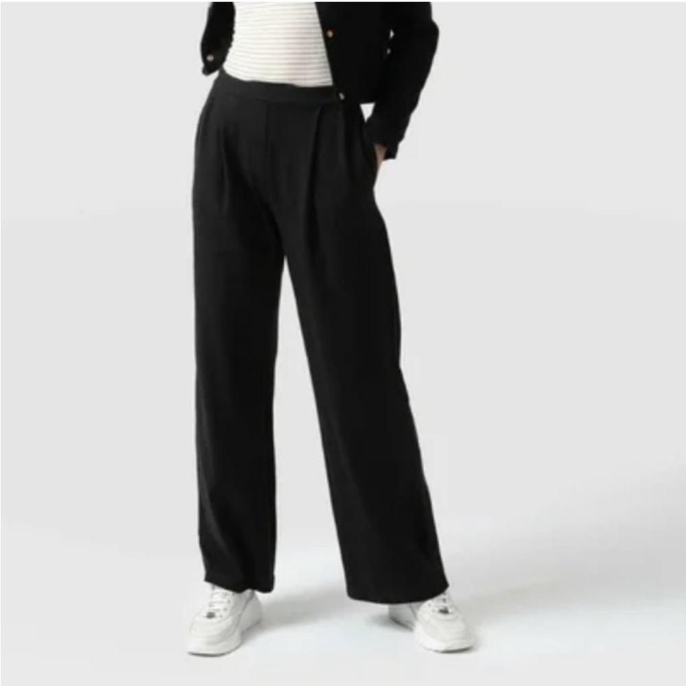 Saint + Sofia Camden Wide Leg Pull On Pants Black Size 4 Pleated Cotton Stretch